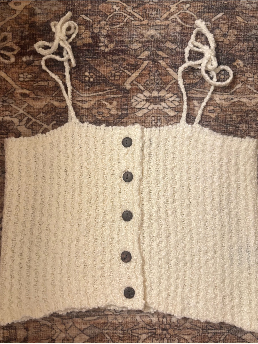 Trois Izzy Tie Shoulder Knit Crop Top Ivory Size 1 Small — image 4 of 7
